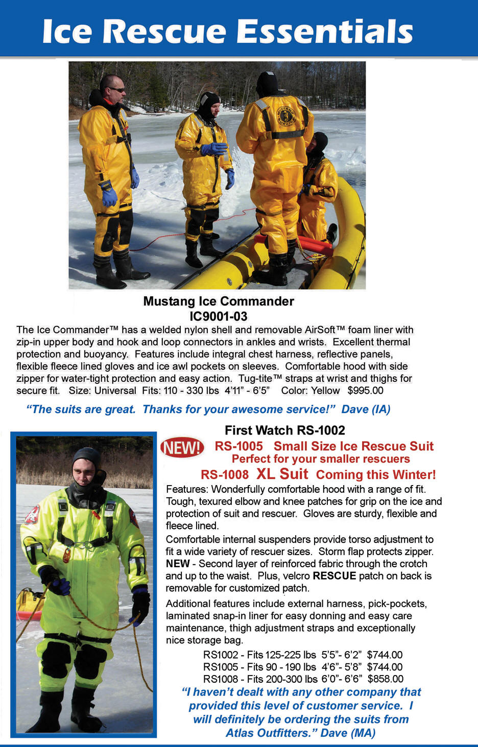 Mustang and First Watch Ice Rescue suits