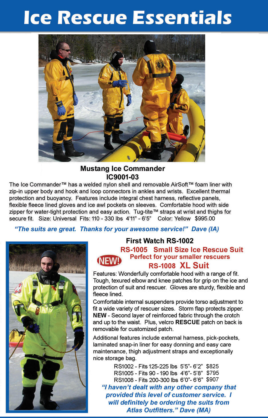 First Watch Ice Rescue suits